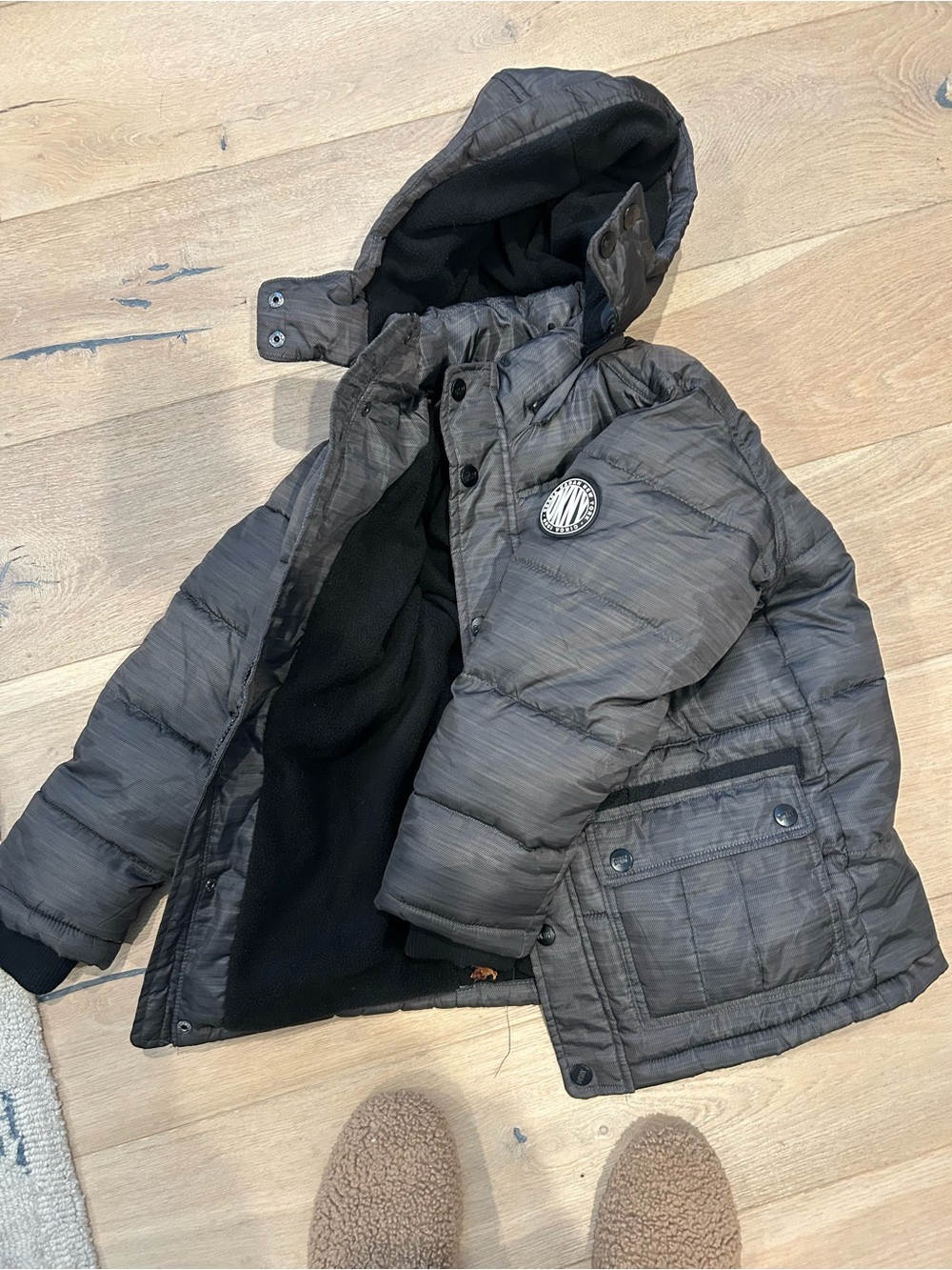 DKNY Boys Gray Quilted Hooded Puffer Jacket